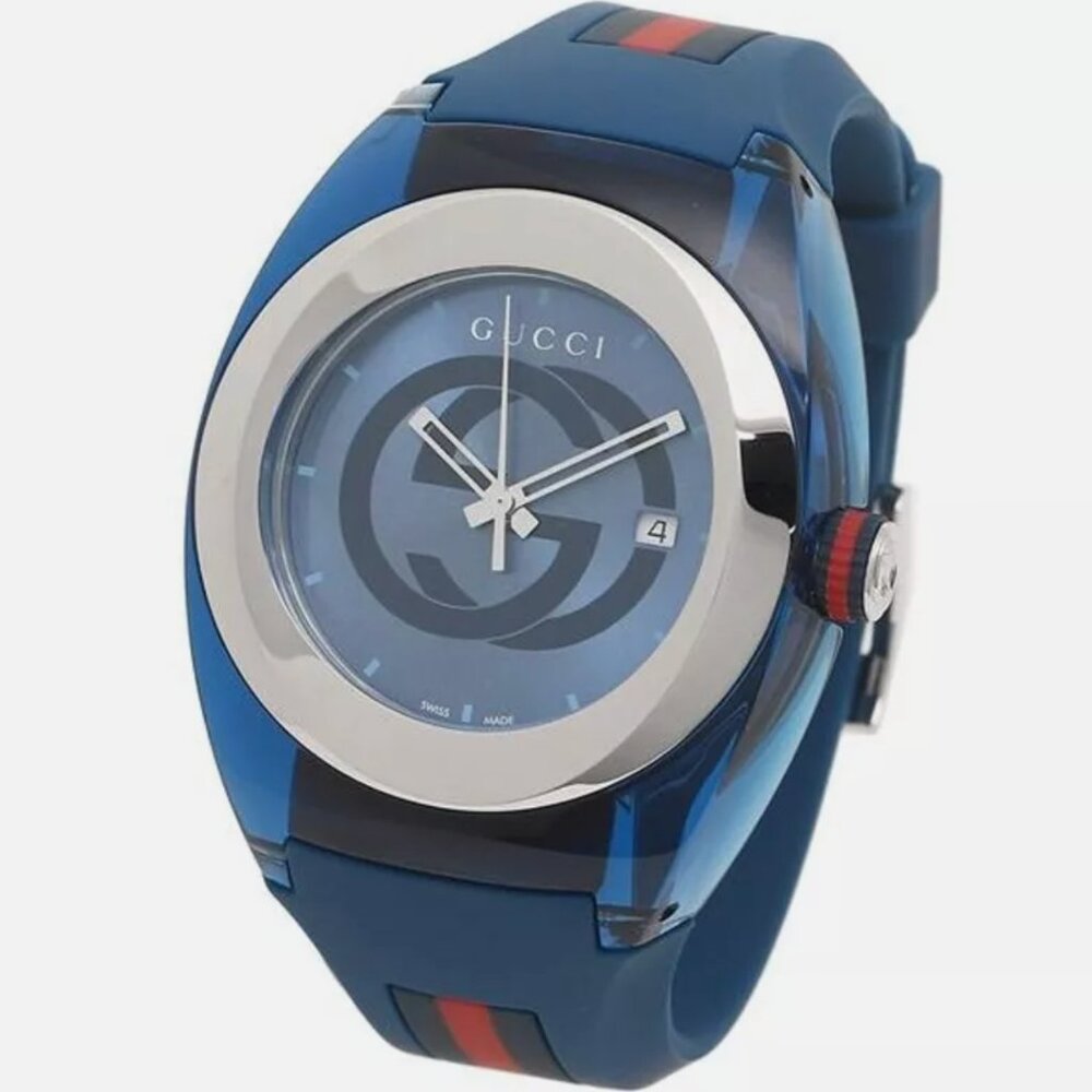 Gucci Men's Swiss Blue Watch Rubber Strap New With Box
